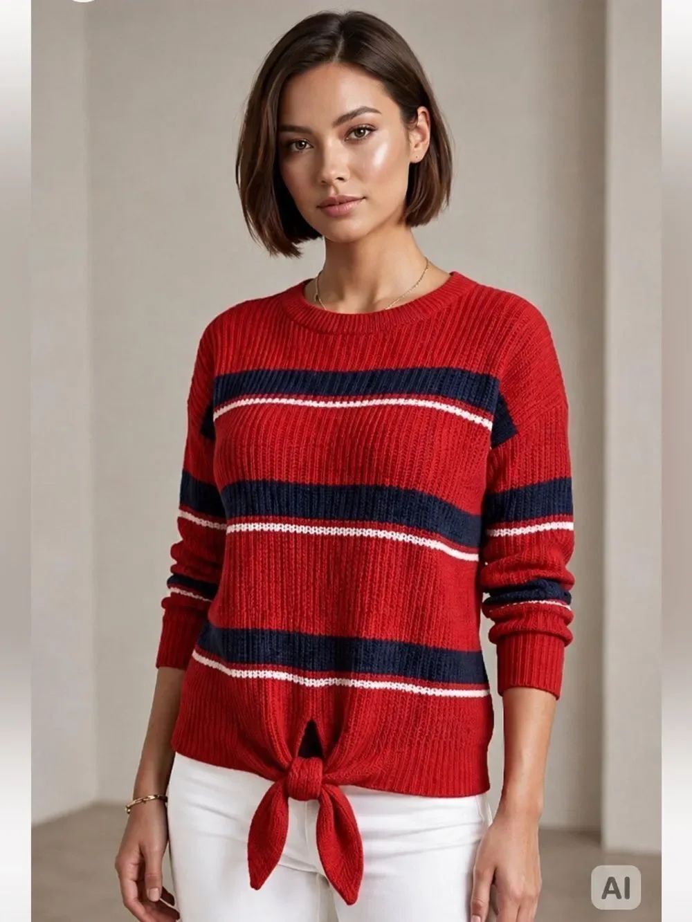 Red White & Blue Striped Lightweight Sweater Patriotic Size Medium